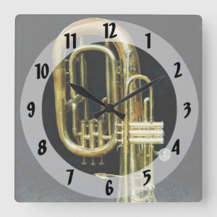 Trumpet And Tuba Square Wall Clock