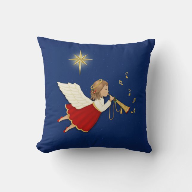 Trumpet Angel and Christmas Star Cushion (Front)