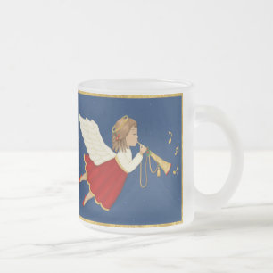 Trumpet Angel and Christmas Star Frosted Glass Coffee Mug