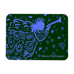 Trumpet angel magnet in blue and green