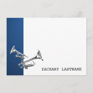 Trumpet Blue Silver Thank You Flat Card