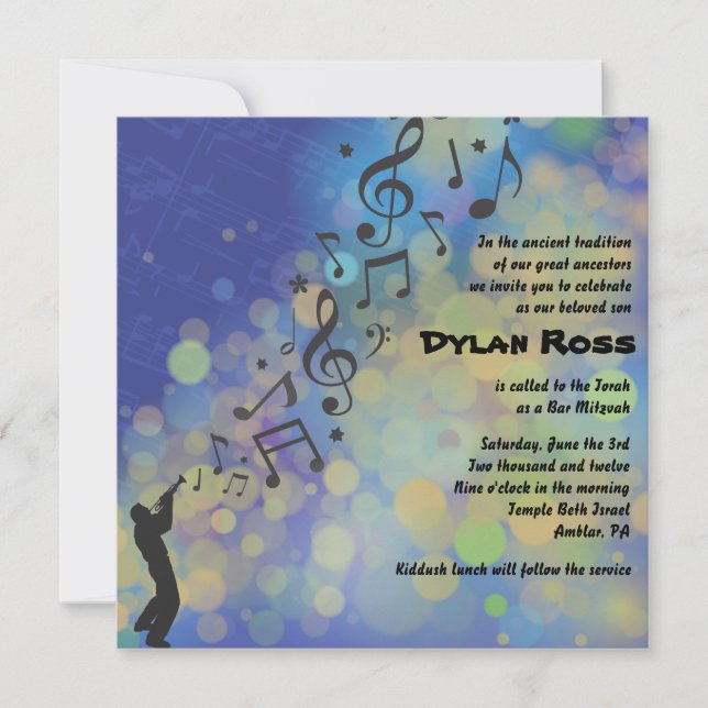 Trumpet Boy Bat Bar Mitzvah Invitation (Front)