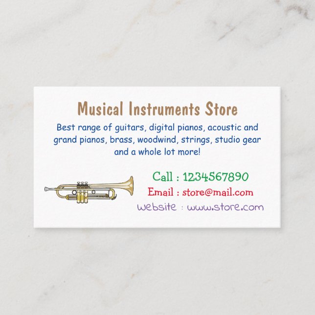 Trumpet cartoon illustration  business card (Front)