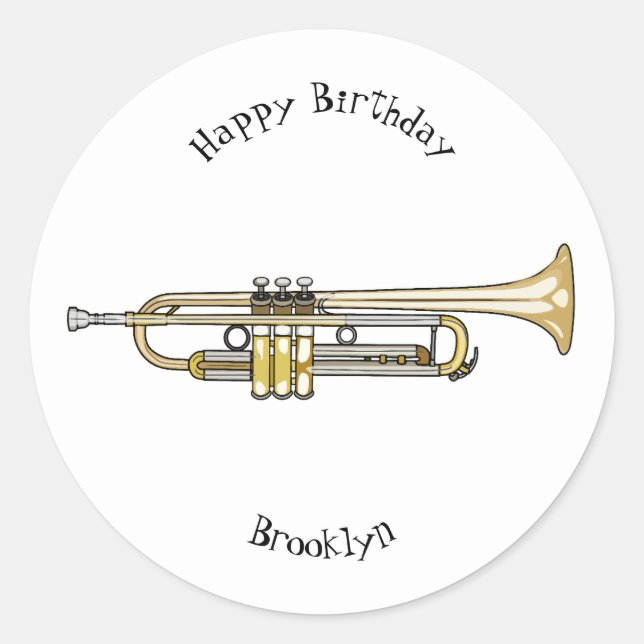 Trumpet cartoon illustration classic round sticker (Front)