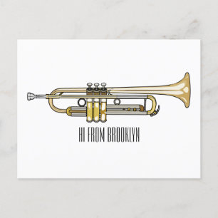Trumpet cartoon illustration postcard