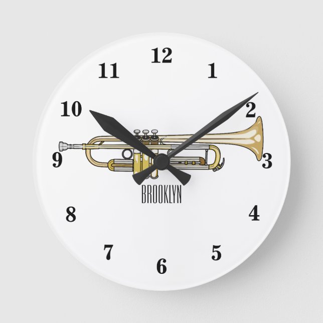 Trumpet cartoon illustration round clock (Front)