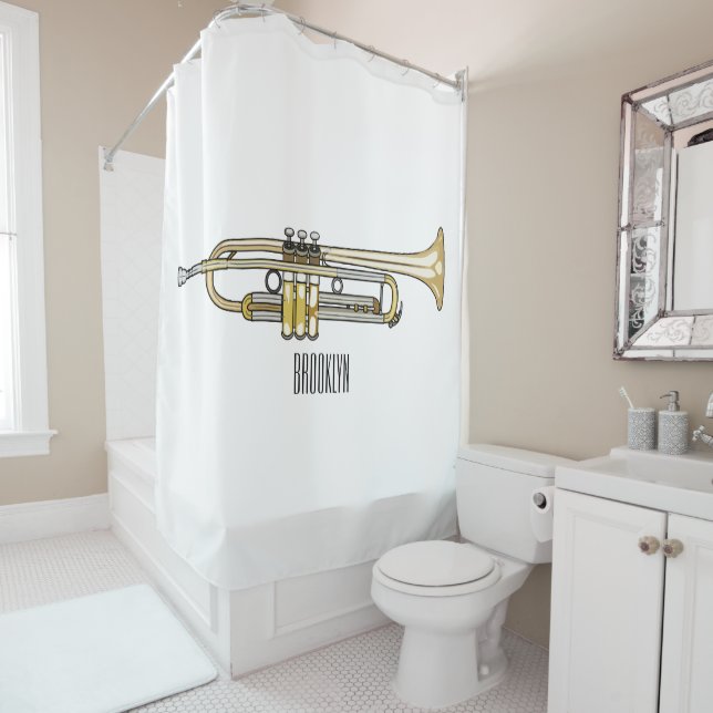 Trumpet cartoon illustration  shower curtain (In Situ)