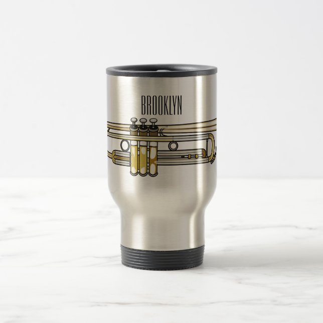 Trumpet cartoon illustration  travel mug (Center)