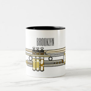 Trumpet cartoon illustration Two-Tone coffee mug