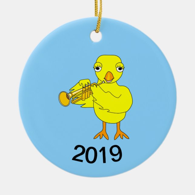 Trumpet Chick Ceramic Tree Decoration (Front)