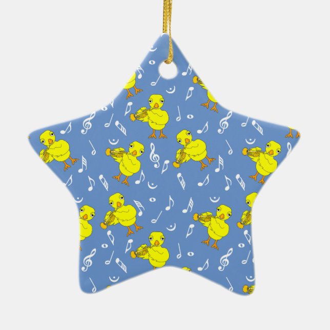 Trumpet Chick Music Notes Ceramic Tree Decoration (Back)