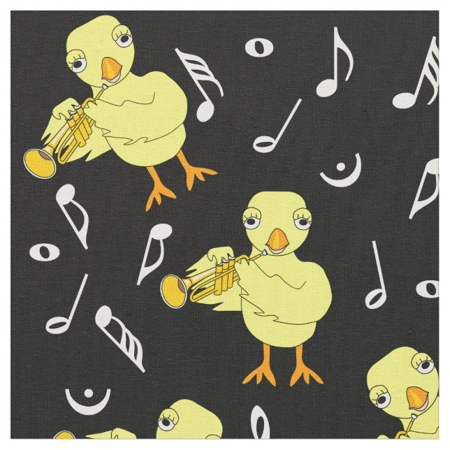 Trumpet Chick Music Notes  Fabric (Close Up)