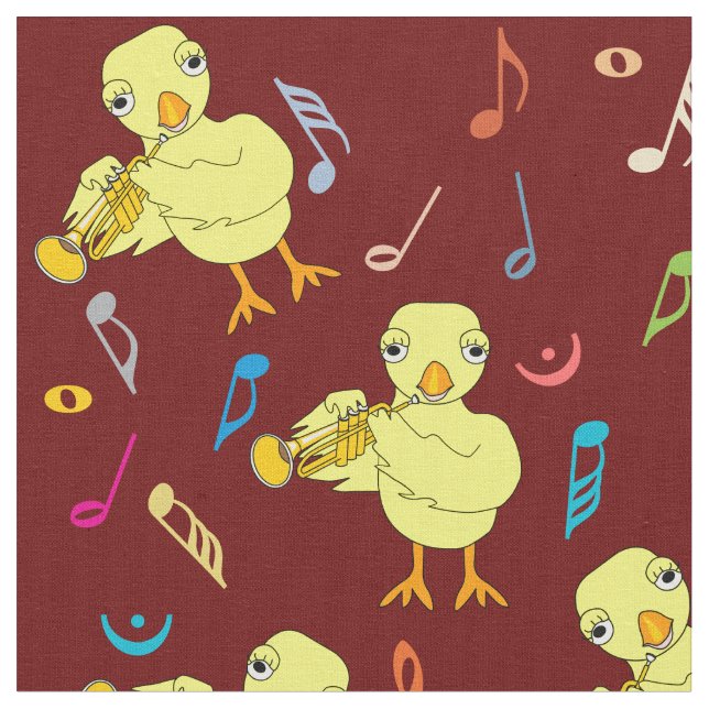 Trumpet Chick Music Notes  Fabric (Close Up)