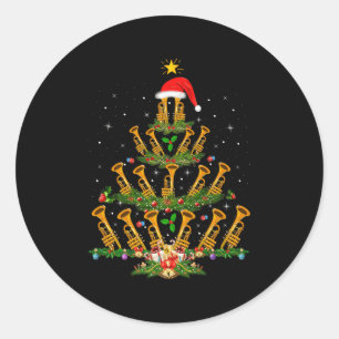 Trumpet Christmas Tree Lights Music Lover Musical Classic Round Sticker
