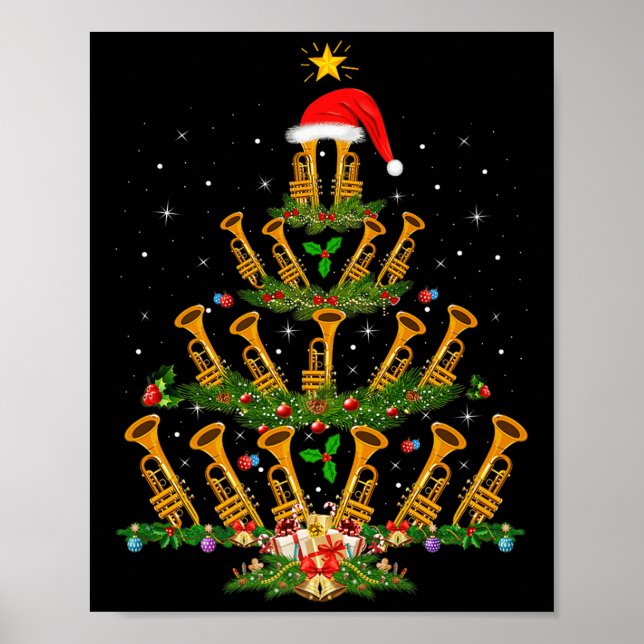 Trumpet Christmas Tree Lights Music Lover Musical  Poster (Front)