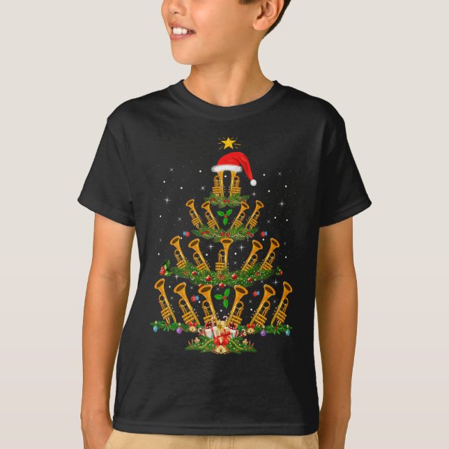 Trumpet Christmas Tree Lights Music Lover Musical  T-Shirt (Front)