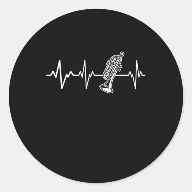 Trumpet Heartbeat Trumpeter Gift Idea Classic Round Sticker (Front)