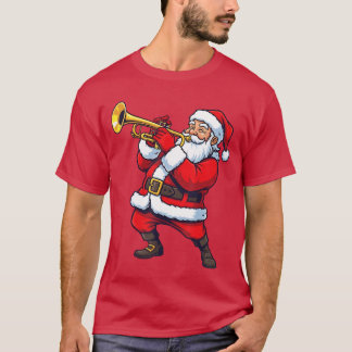 Trumpet Marching Band Musician Christmas Santa Pla T-Shirt
