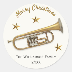 Trumpet Merry Christmas Music Personalized Classic Round Sticker
