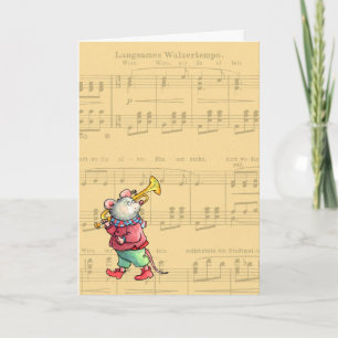 Trumpet Mouse on Sheet Music - Greeting Card