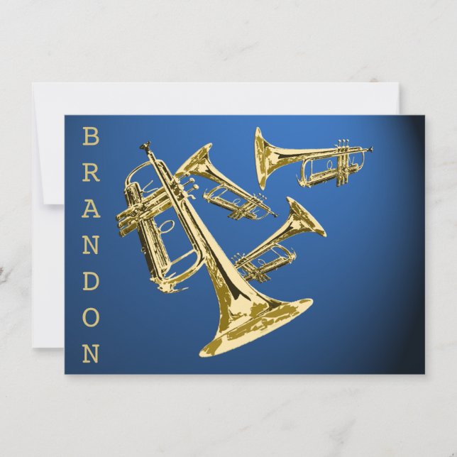 Trumpet Music Gold and Blue Thank You Flat Card (Front)