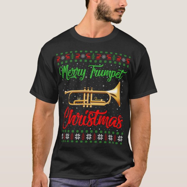 Trumpet Music Lover Xmas Gift Ugly Trumpet Christm T-Shirt (Front)