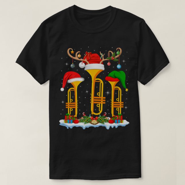 Trumpet Music Lover Xmas Lighting Santa Trumpet Ch T-Shirt (Design Front)