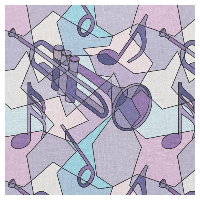 Trumpet Music Note Fragments Fabric (Close Up)