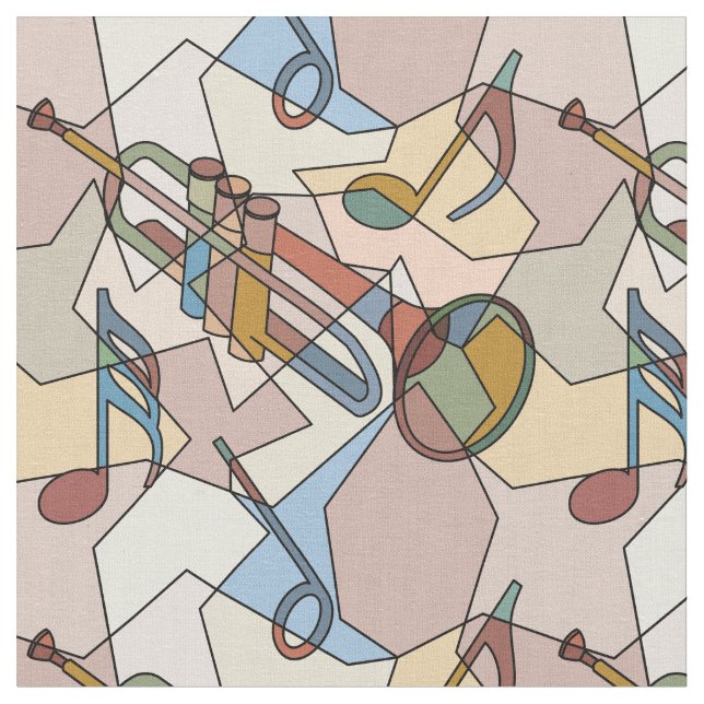 Trumpet Music Note Fragments Fabric (Close Up)
