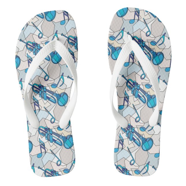 Trumpet Music Note Fragments Flip Flops (Footbed)
