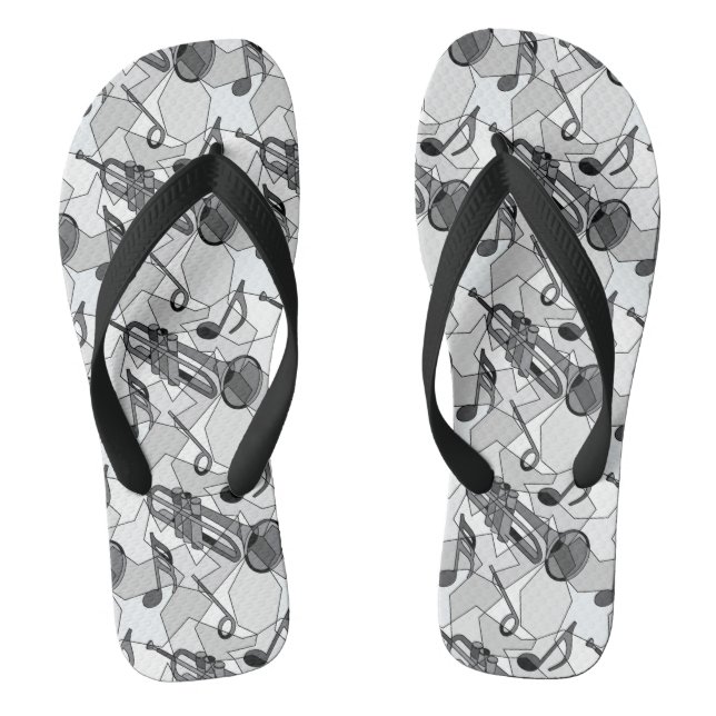 Trumpet Music Note Fragments Flip Flops (Footbed)
