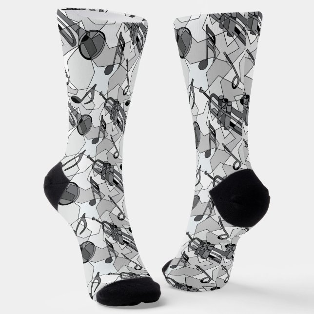 Trumpet Music Note Fragments Socks (Angled)