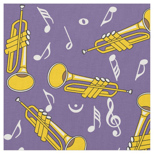 Trumpet Music Notes Pattern Fabric (Close Up)