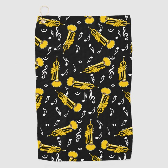 Trumpet Music Notes Pattern Golf Towel (Front)