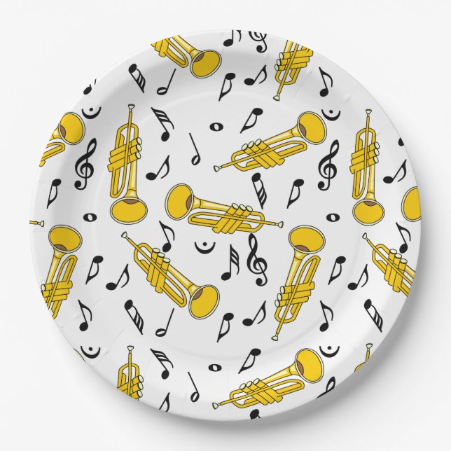 Trumpet Music Notes Pattern Paper Plate (Front)