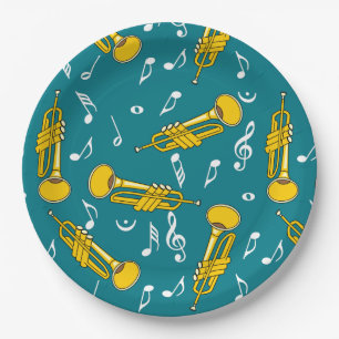 Trumpet Music Notes Pattern Paper Plate