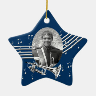 Trumpet Music Star Blue Ceramic Tree Decoration