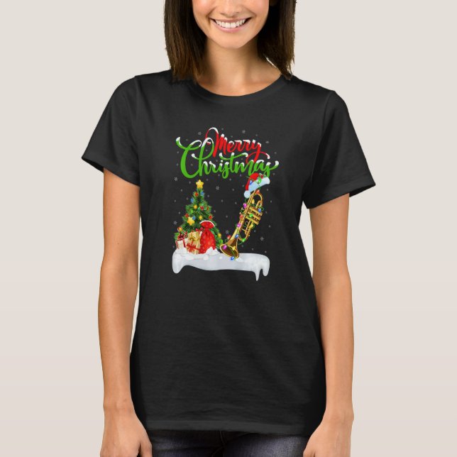 Trumpet Music  Xmas Decorations Santa Trumpet Chri T-Shirt (Front)