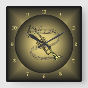 Trumpet ~Musical Instrument ~Musical Scale ~Globe~ Square Wall Clock
