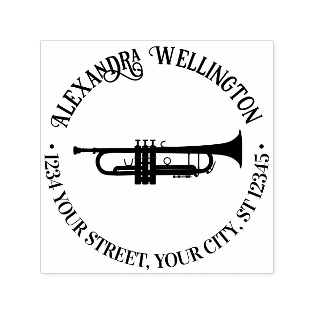 Trumpet Musical Instrument Round Name Ret Address Self-inking Stamp (Design)