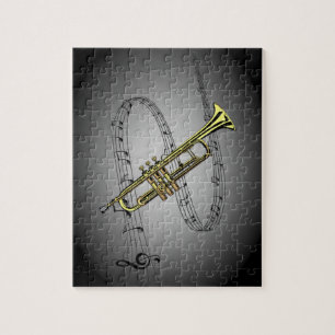 Trumpet Musical Scale ~ Black ~ Grey Background Jigsaw Puzzle
