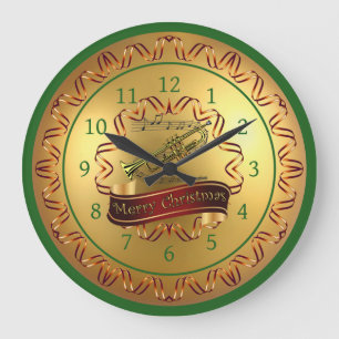 Trumpet ~ Musical Scroll ~ “Merry Christmas”  Large Clock