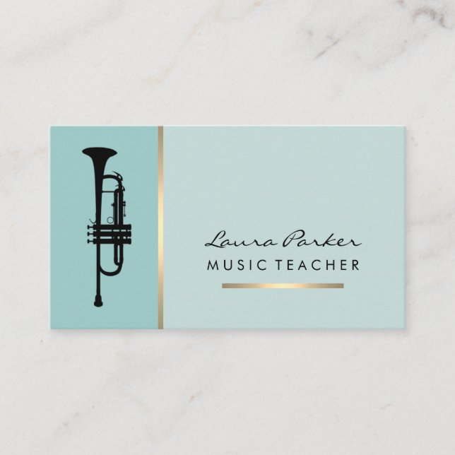 Trumpet Musician Music Teacher Instrument Gold Bus Business Card (Front)