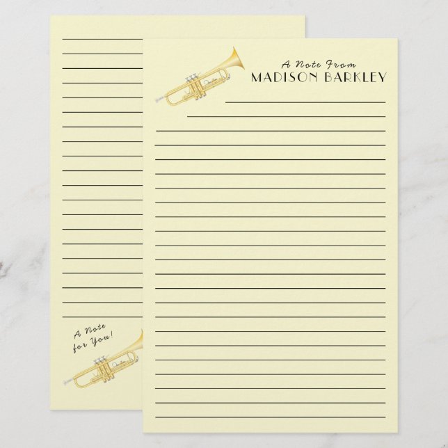 Trumpet Musician Teacher Stationery (Front/Back)
