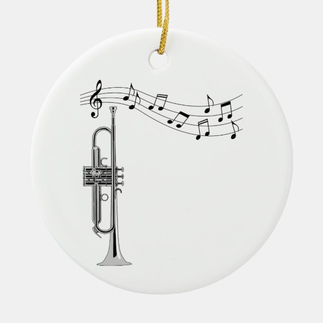 Trumpet Musician With Music Notes Ceramic Tree Decoration (Front)