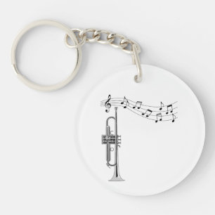 Trumpet Musician With Music Notes Key Ring