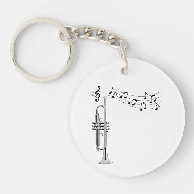 Trumpet Musician With Music Notes Key Ring (Front)