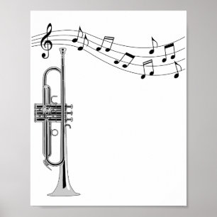 Trumpet Musician With Music Notes Poster