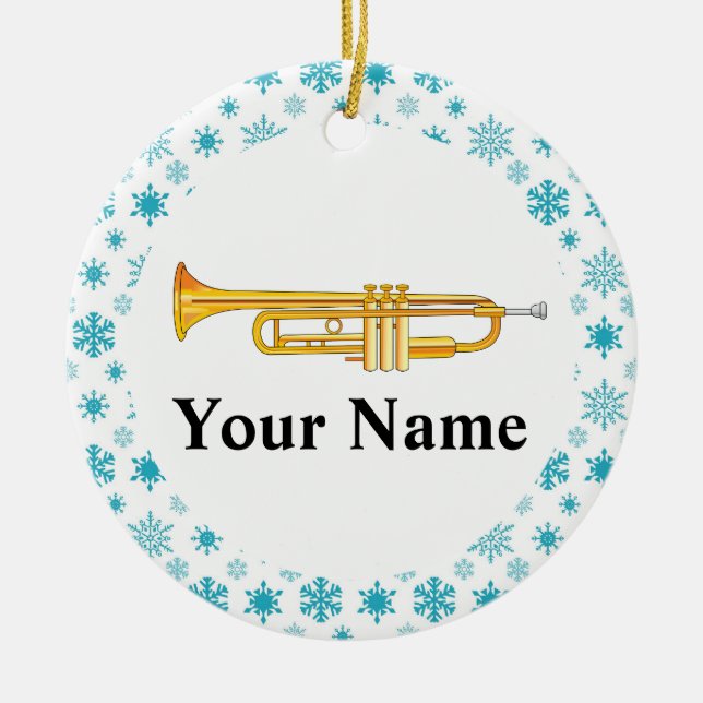 Trumpet Personalised Music Band Christmas Ceramic Tree Decoration (Front)