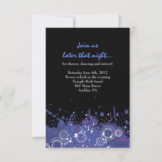 Trumpet & Piano Musical Bar Bat Mitzvah Party Card (Front)